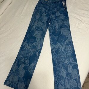 Pilcro Blue Floral Women's Wide Leg Jeans